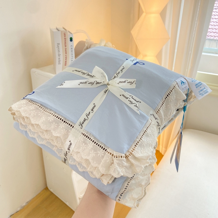 91家纺网 家纺一手货源 找家纺 大麦家纺 25年新款高克重印花水洗棉花边四件套 蝴蝶结