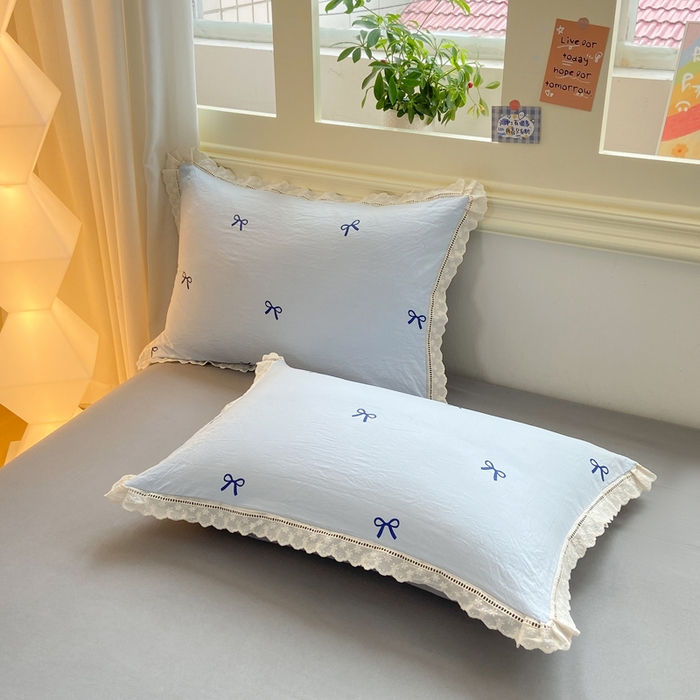 91家纺网 家纺一手货源 找家纺 大麦家纺 25年新款高克重印花水洗棉花边四件套 蝴蝶结