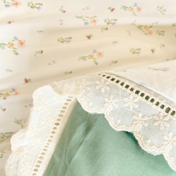 91家纺网 家纺一手货源 找家纺 大麦家纺 25年新款高克重印花水洗棉花边四件套 花影