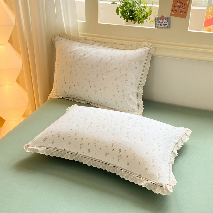 91家纺网 家纺一手货源 找家纺 大麦家纺 25年新款高克重印花水洗棉花边四件套 花影