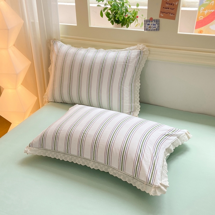 91家纺网 家纺一手货源 找家纺 大麦家纺 25年新款高克重印花水洗棉花边四件套 简希线条