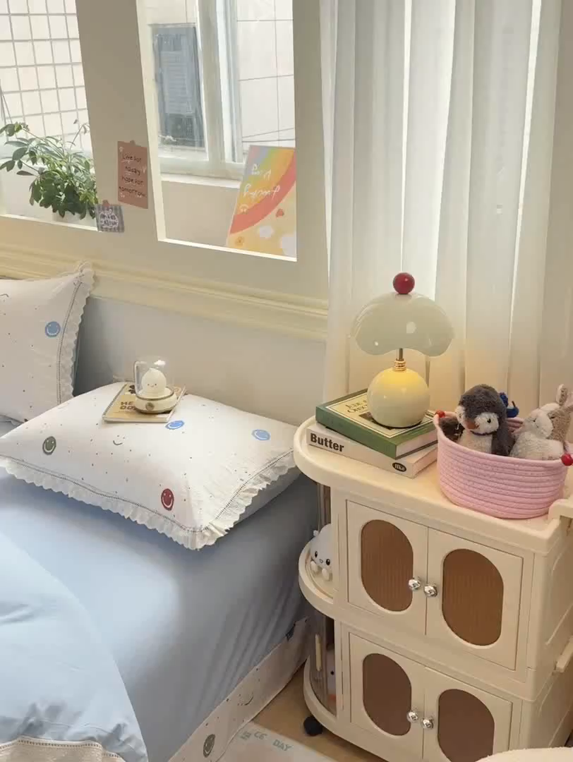 91家纺网 家纺一手货源 找家纺 大麦家纺 25年新款高克重印花水洗棉花边四件套 开心笑脸