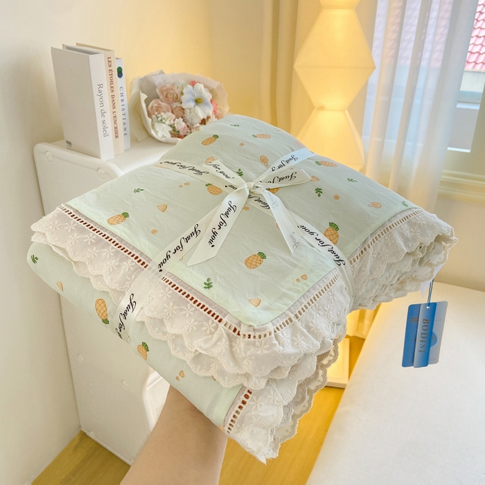 91家纺网 家纺一手货源 找家纺 大麦家纺 25年新款高克重印花水洗棉花边四件套 清新菠萝