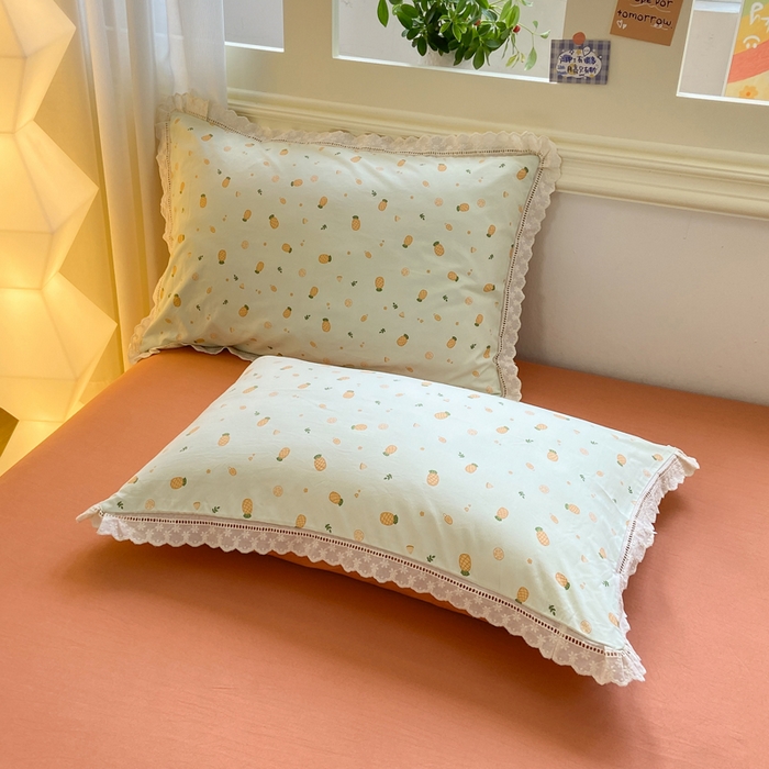 91家纺网 家纺一手货源 找家纺 大麦家纺 25年新款高克重印花水洗棉花边四件套 清新菠萝