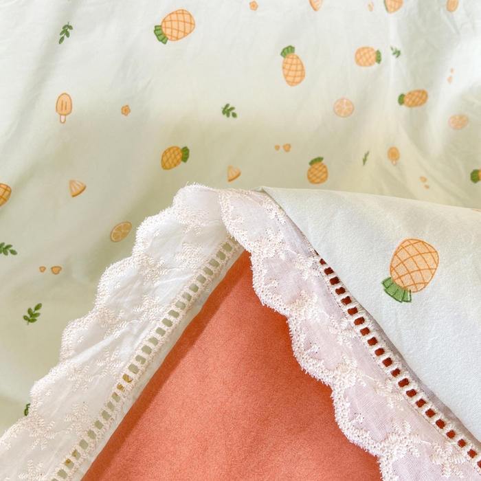 91家纺网 家纺一手货源 找家纺 大麦家纺 25年新款高克重印花水洗棉花边四件套 清新菠萝