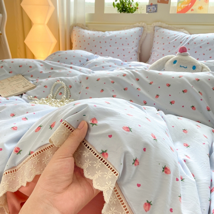91家纺网 家纺一手货源 找家纺 大麦家纺 25年新款高克重印花水洗棉花边四件套 水蜜桃