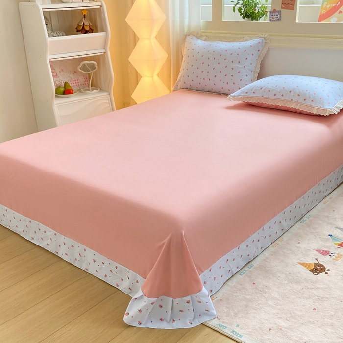 91家纺网 家纺一手货源 找家纺 大麦家纺 25年新款高克重印花水洗棉花边四件套 水蜜桃