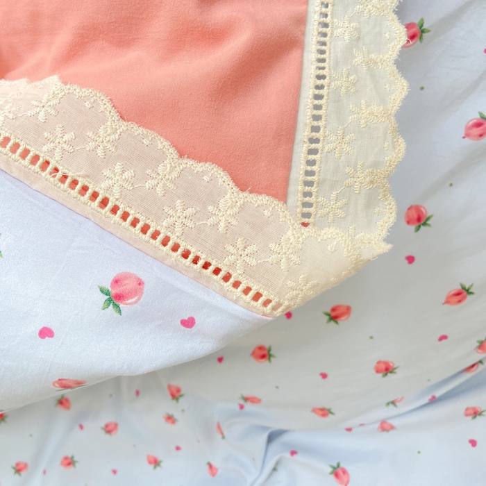 91家纺网 家纺一手货源 找家纺 大麦家纺 25年新款高克重印花水洗棉花边四件套 水蜜桃