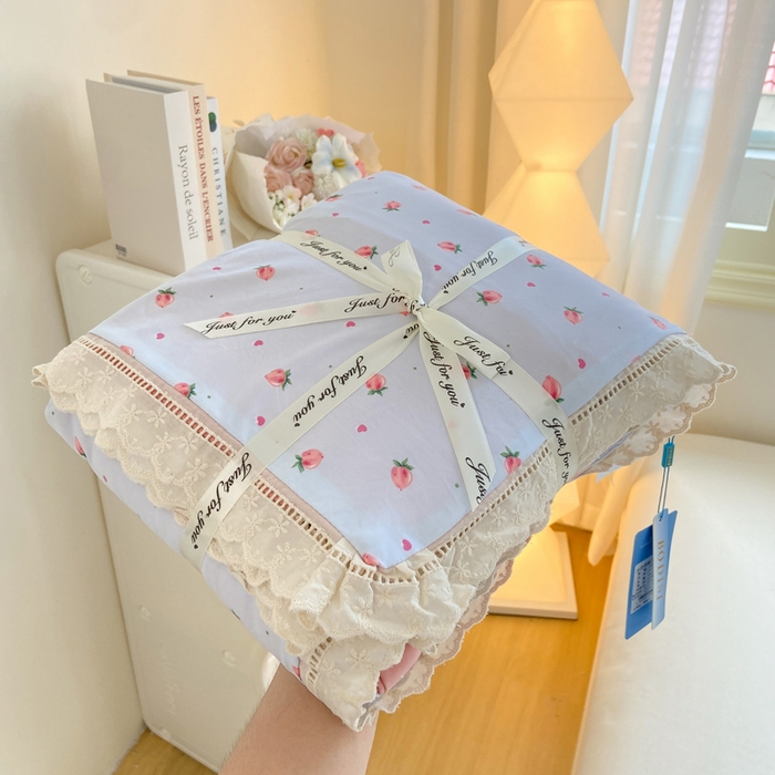 91家纺网 家纺一手货源 找家纺 大麦家纺 25年新款高克重印花水洗棉花边四件套 水蜜桃