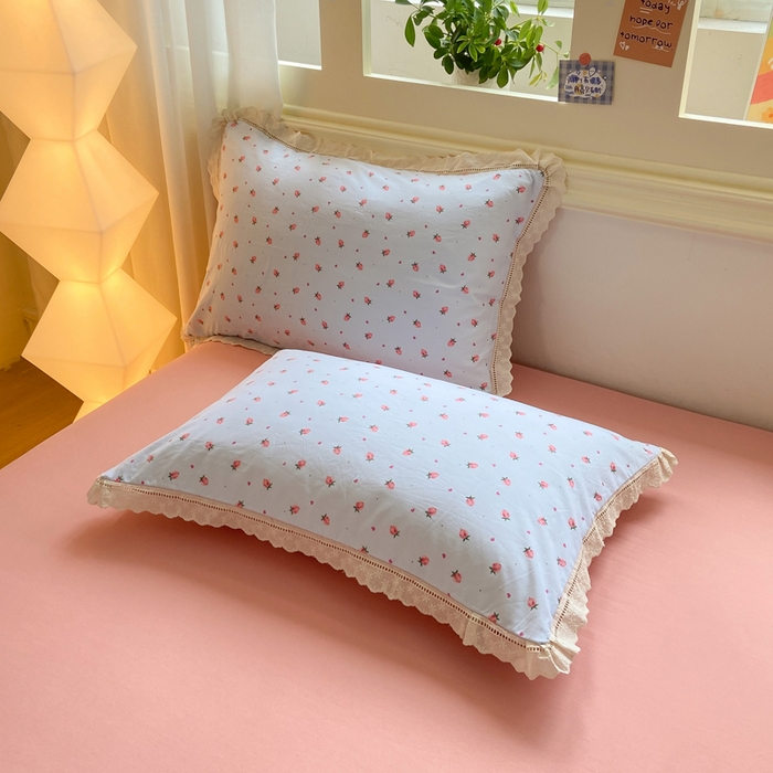 91家纺网 家纺一手货源 找家纺 大麦家纺 25年新款高克重印花水洗棉花边四件套 水蜜桃