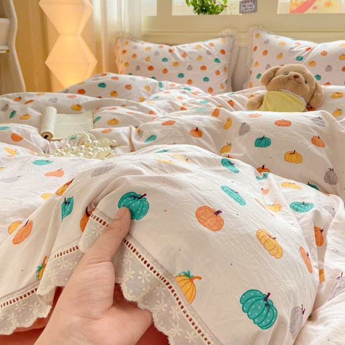 91家纺网 家纺一手货源 找家纺 大麦家纺 25年新款高克重印花水洗棉花边四件套 童话小南