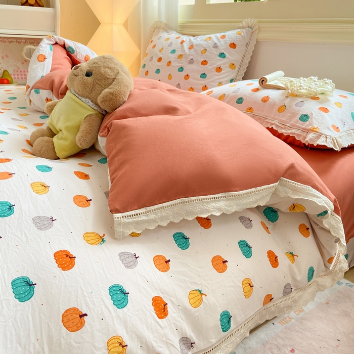 91家纺网 家纺一手货源 找家纺 大麦家纺 25年新款高克重印花水洗棉花边四件套 童话小南