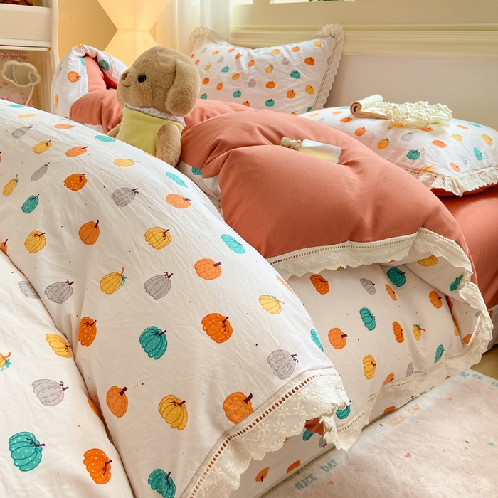 91家纺网 家纺一手货源 找家纺 大麦家纺 25年新款高克重印花水洗棉花边四件套 童话小南