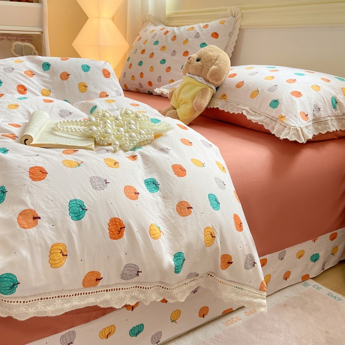 91家纺网 家纺一手货源 找家纺 大麦家纺 25年新款高克重印花水洗棉花边四件套 童话小南