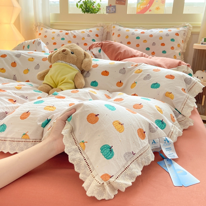 91家纺网 家纺一手货源 找家纺 大麦家纺 25年新款高克重印花水洗棉花边四件套 童话小南