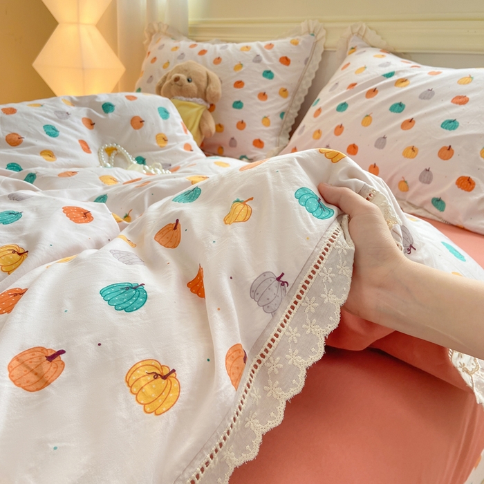 91家纺网 家纺一手货源 找家纺 大麦家纺 25年新款高克重印花水洗棉花边四件套 童话小南