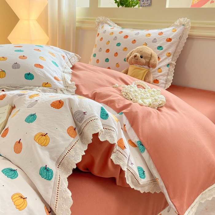 91家纺网 家纺一手货源 找家纺 大麦家纺 25年新款高克重印花水洗棉花边四件套 童话小南