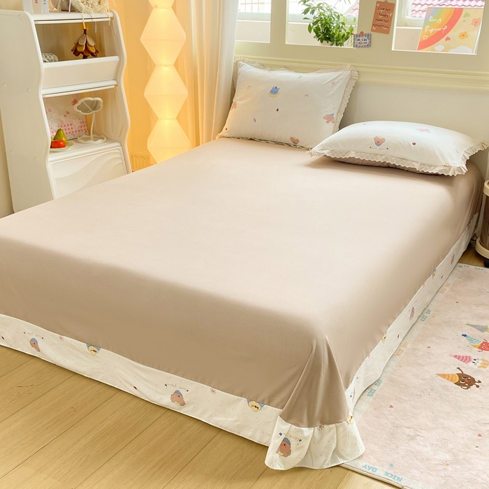 91家纺网 家纺一手货源 找家纺 大麦家纺 25年新款高克重印花水洗棉花边四件套 晚安小眠