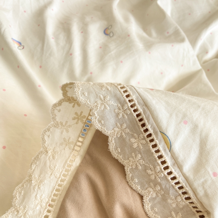 91家纺网 家纺一手货源 找家纺 大麦家纺 25年新款高克重印花水洗棉花边四件套 晚安小眠