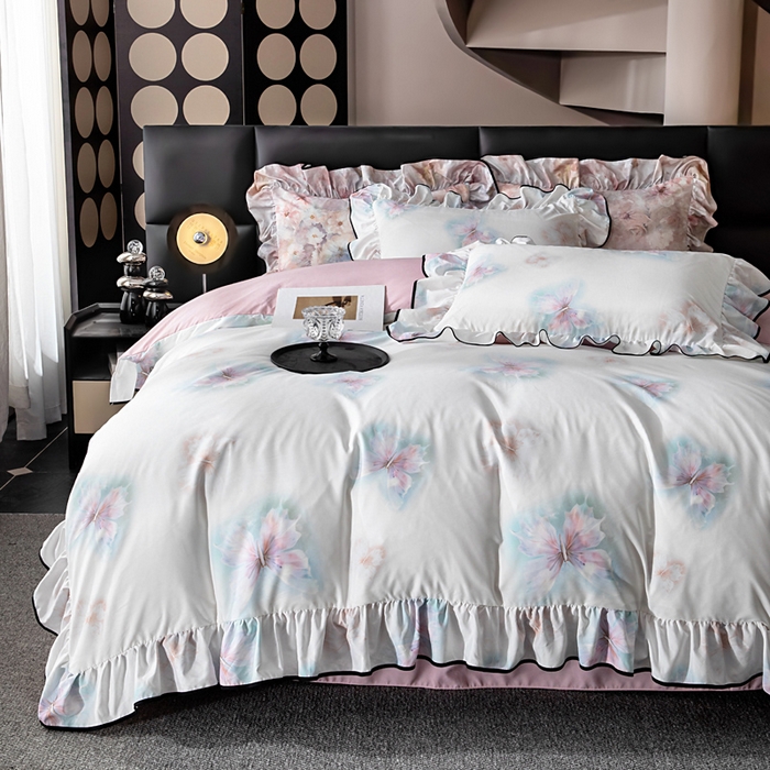 91家纺网 家纺一手货源 找家纺 找底底家纺 2025新款御锦棉印花四件套系列 蝶恋