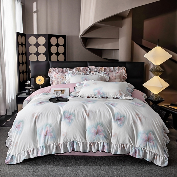 91家纺网 家纺一手货源 找家纺 找底底家纺 2025新款御锦棉印花四件套系列 蝶恋