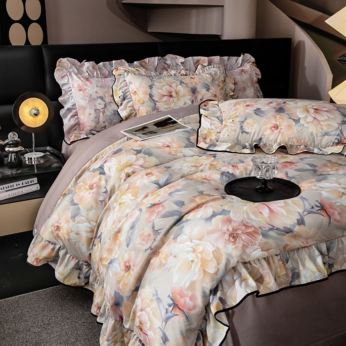 91家纺网 家纺一手货源 找家纺 找底底家纺 2025新款御锦棉印花四件套系列 繁花似锦