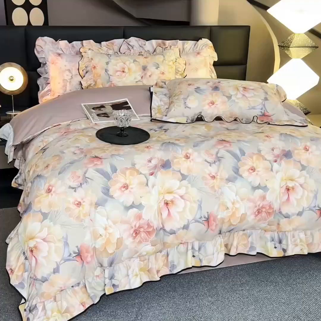 91家纺网 家纺一手货源 找家纺 找底底家纺 2025新款御锦棉印花四件套系列 繁花似锦