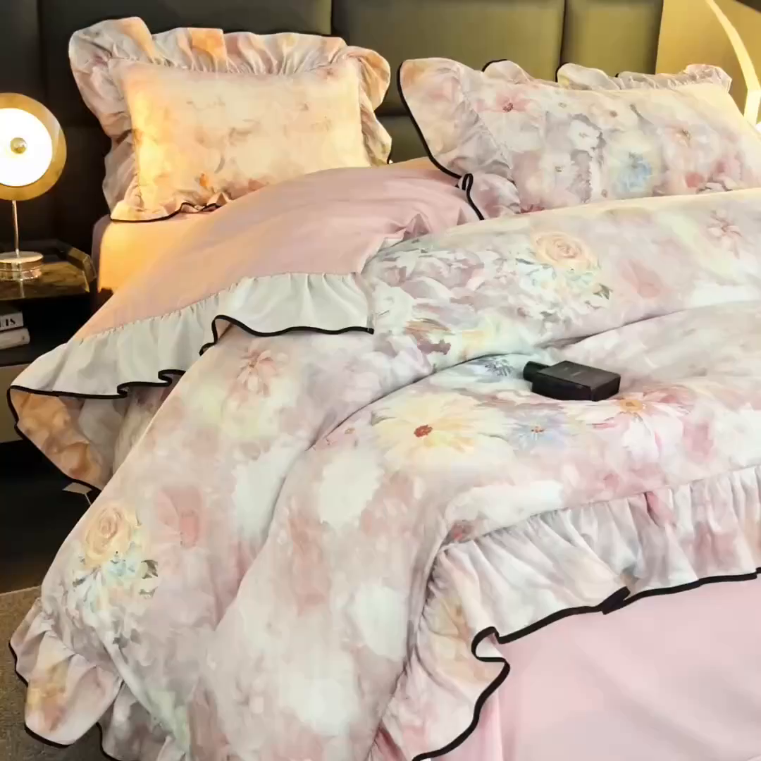 91家纺网 家纺一手货源 找家纺 找底底家纺 2025新款御锦棉印花四件套系列 芳香情丝