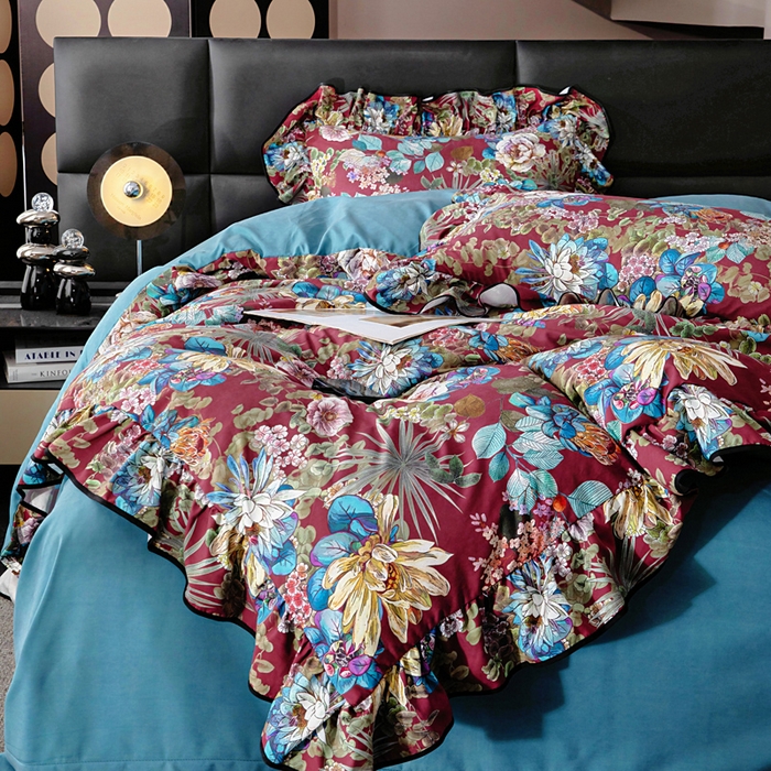 91家纺网 家纺一手货源 找家纺 找底底家纺 2025新款御锦棉印花四件套系列 芙朵