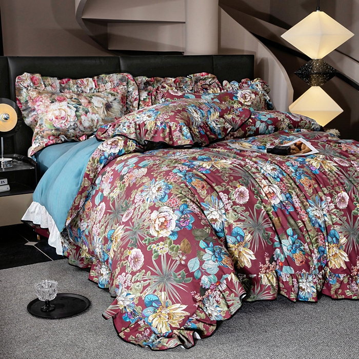 91家纺网 家纺一手货源 找家纺 找底底家纺 2025新款御锦棉印花四件套系列 芙朵