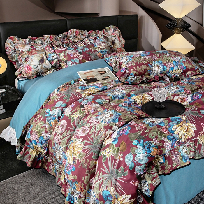 91家纺网 家纺一手货源 找家纺 找底底家纺 2025新款御锦棉印花四件套系列 芙朵