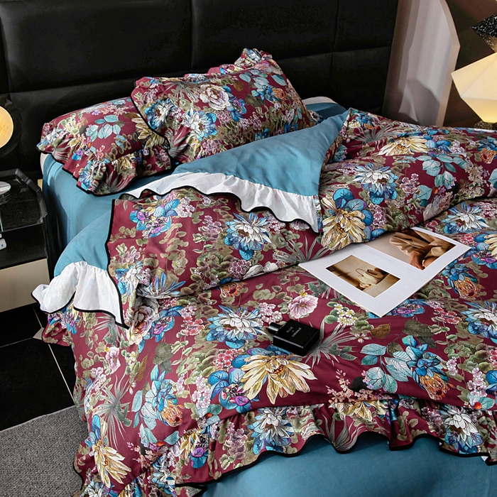 91家纺网 家纺一手货源 找家纺 找底底家纺 2025新款御锦棉印花四件套系列 芙朵