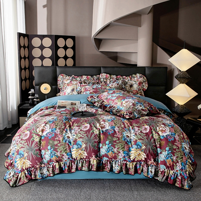 91家纺网 家纺一手货源 找家纺 找底底家纺 2025新款御锦棉印花四件套系列 芙朵