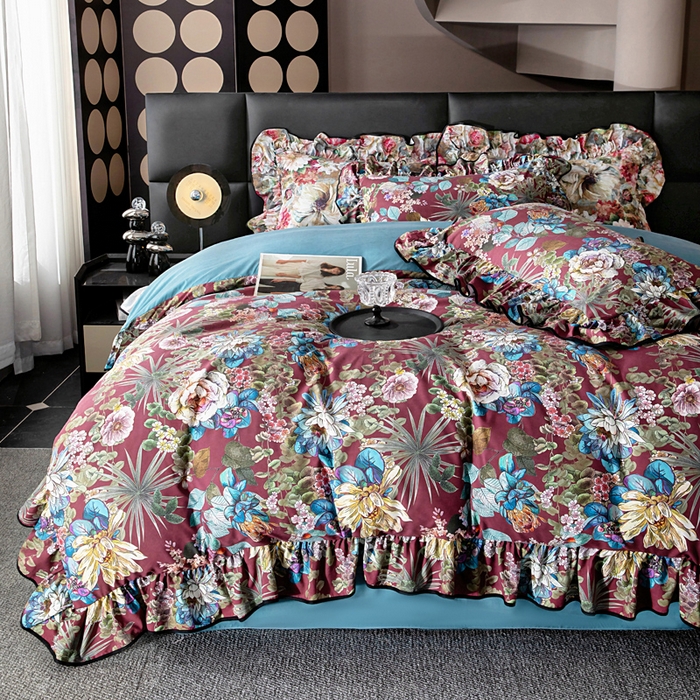 91家纺网 家纺一手货源 找家纺 找底底家纺 2025新款御锦棉印花四件套系列 芙朵