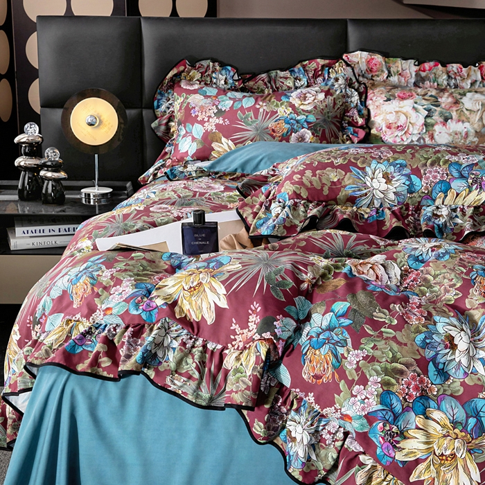 91家纺网 家纺一手货源 找家纺 找底底家纺 2025新款御锦棉印花四件套系列 芙朵