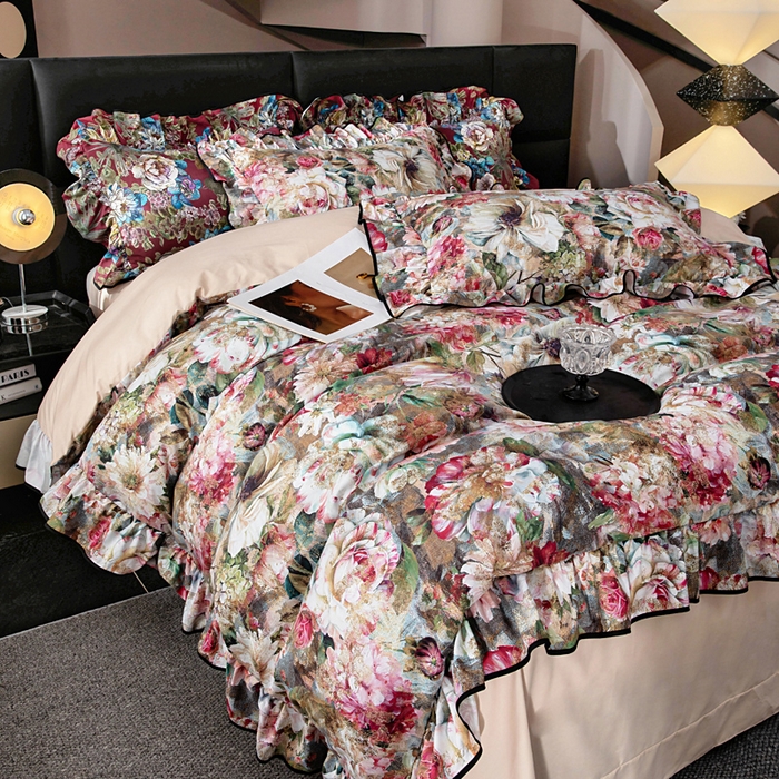 91家纺网 家纺一手货源 找家纺 找底底家纺 2025新款御锦棉印花四件套系列 复古花园