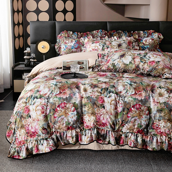 91家纺网 家纺一手货源 找家纺 找底底家纺 2025新款御锦棉印花四件套系列 复古花园