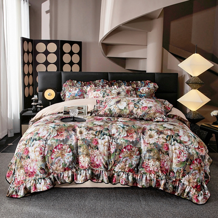 91家纺网 家纺一手货源 找家纺 找底底家纺 2025新款御锦棉印花四件套系列 复古花园