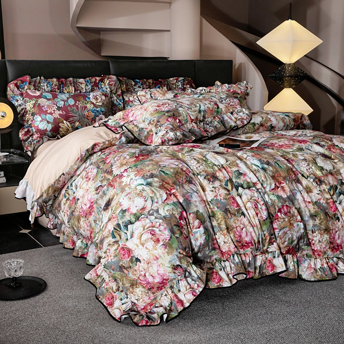 91家纺网 家纺一手货源 找家纺 找底底家纺 2025新款御锦棉印花四件套系列 复古花园