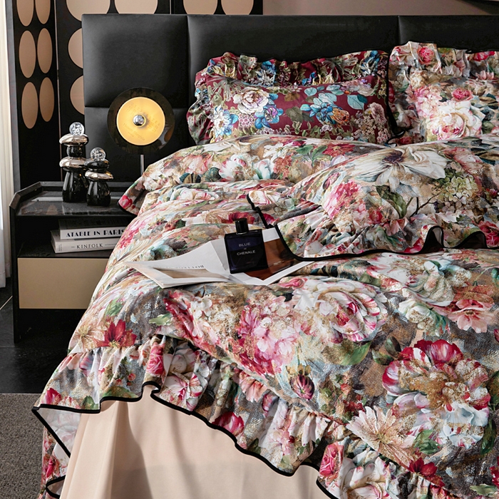 91家纺网 家纺一手货源 找家纺 找底底家纺 2025新款御锦棉印花四件套系列 复古花园