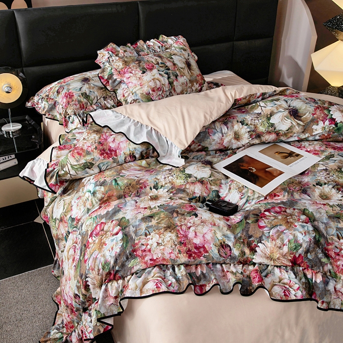 91家纺网 家纺一手货源 找家纺 找底底家纺 2025新款御锦棉印花四件套系列 复古花园