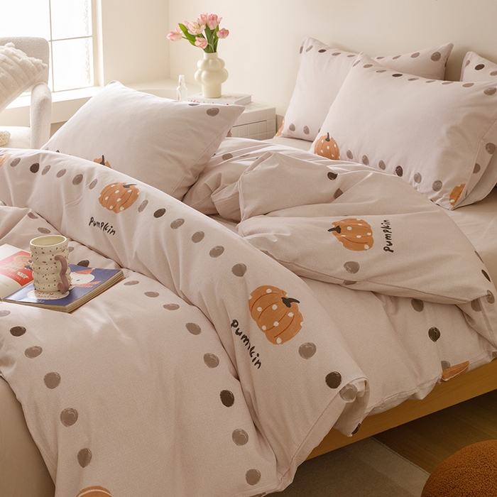 91家纺网 家纺一手货源 找家纺 爱思佳 2025新款加厚全棉磨毛单品套件系列-单被套 南瓜物语