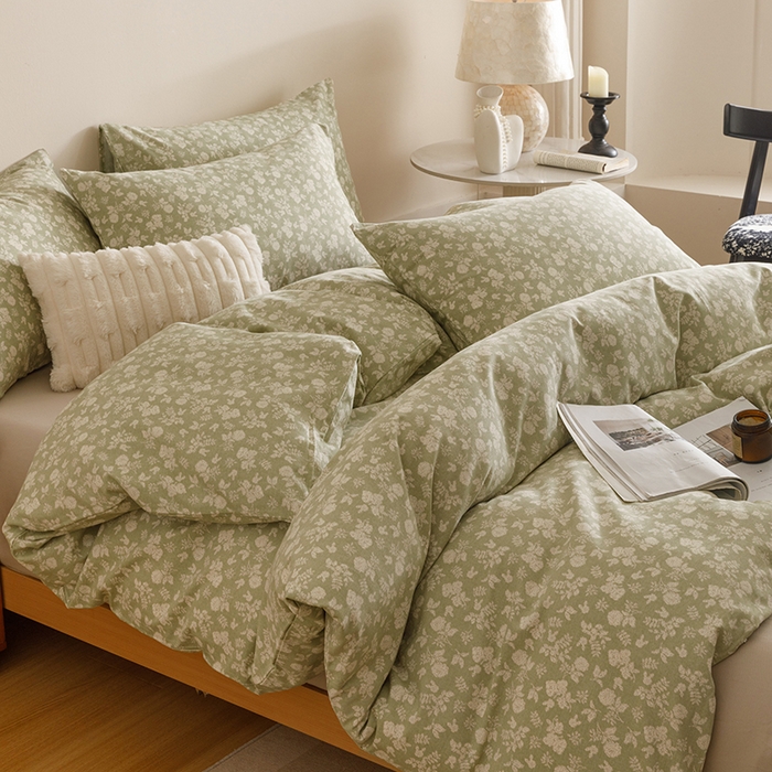 91家纺网 家纺一手货源 找家纺 爱思佳 2025新款加厚全棉磨毛单品套件系列-单被套 暖阳-绿