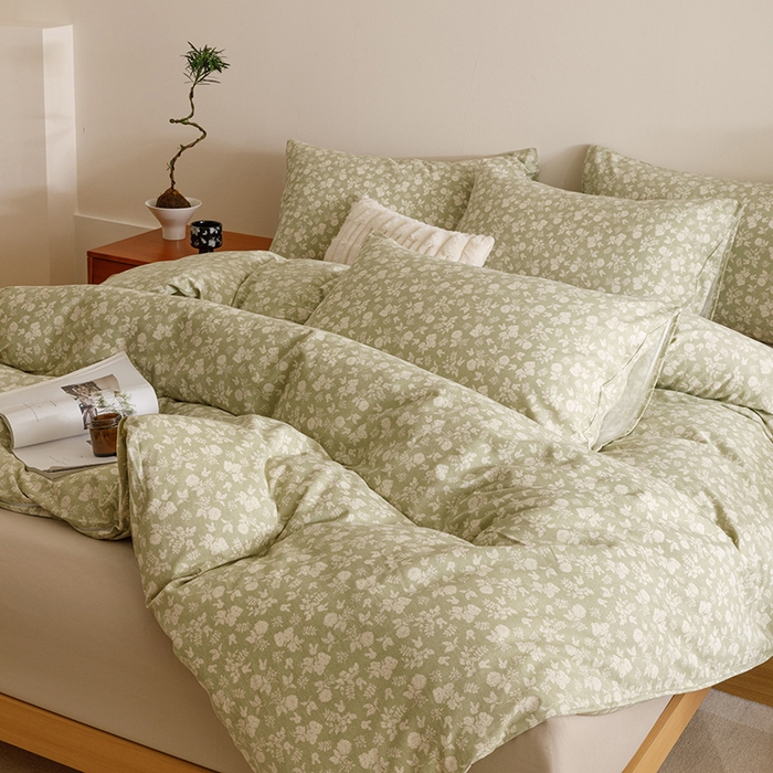 91家纺网 家纺一手货源 找家纺 爱思佳 2025新款加厚全棉磨毛单品套件系列-单被套 暖阳-绿