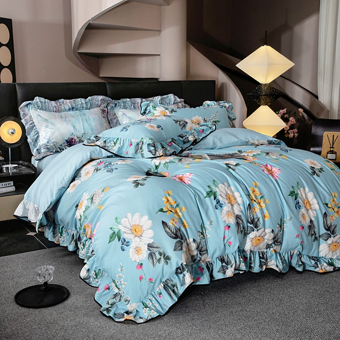 91家纺网 家纺一手货源 找家纺 找底底家纺 2025新款御锦棉印花四件套系列 花枝嫣然