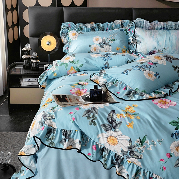 91家纺网 家纺一手货源 找家纺 找底底家纺 2025新款御锦棉印花四件套系列 花枝嫣然