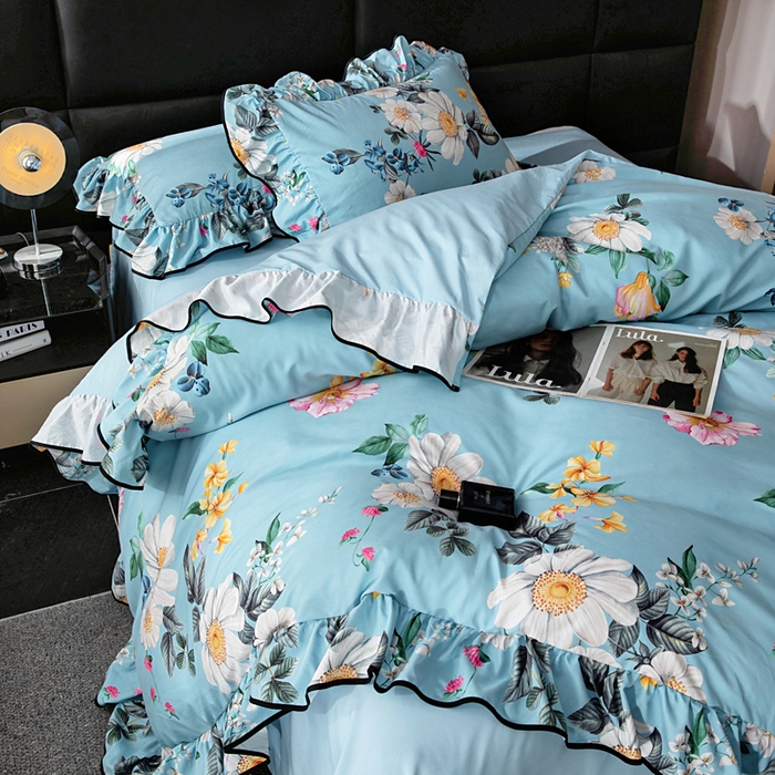 91家纺网 家纺一手货源 找家纺 找底底家纺 2025新款御锦棉印花四件套系列 花枝嫣然