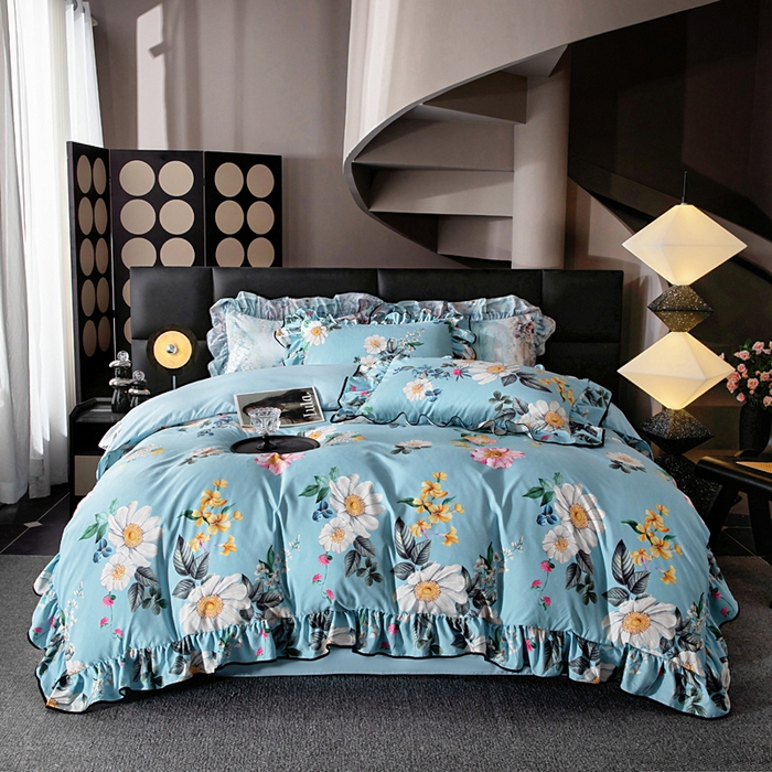 91家纺网 家纺一手货源 找家纺 找底底家纺 2025新款御锦棉印花四件套系列 花枝嫣然