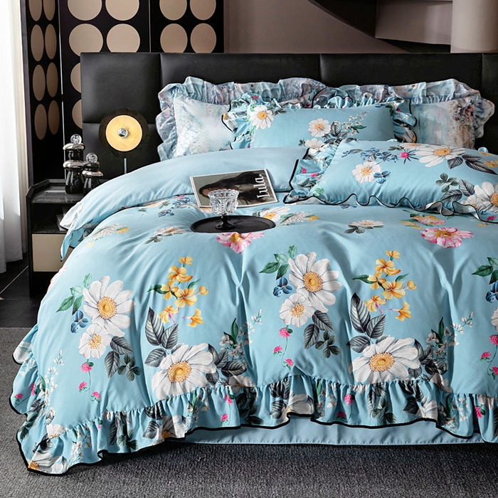 91家纺网 家纺一手货源 找家纺 找底底家纺 2025新款御锦棉印花四件套系列 花枝嫣然