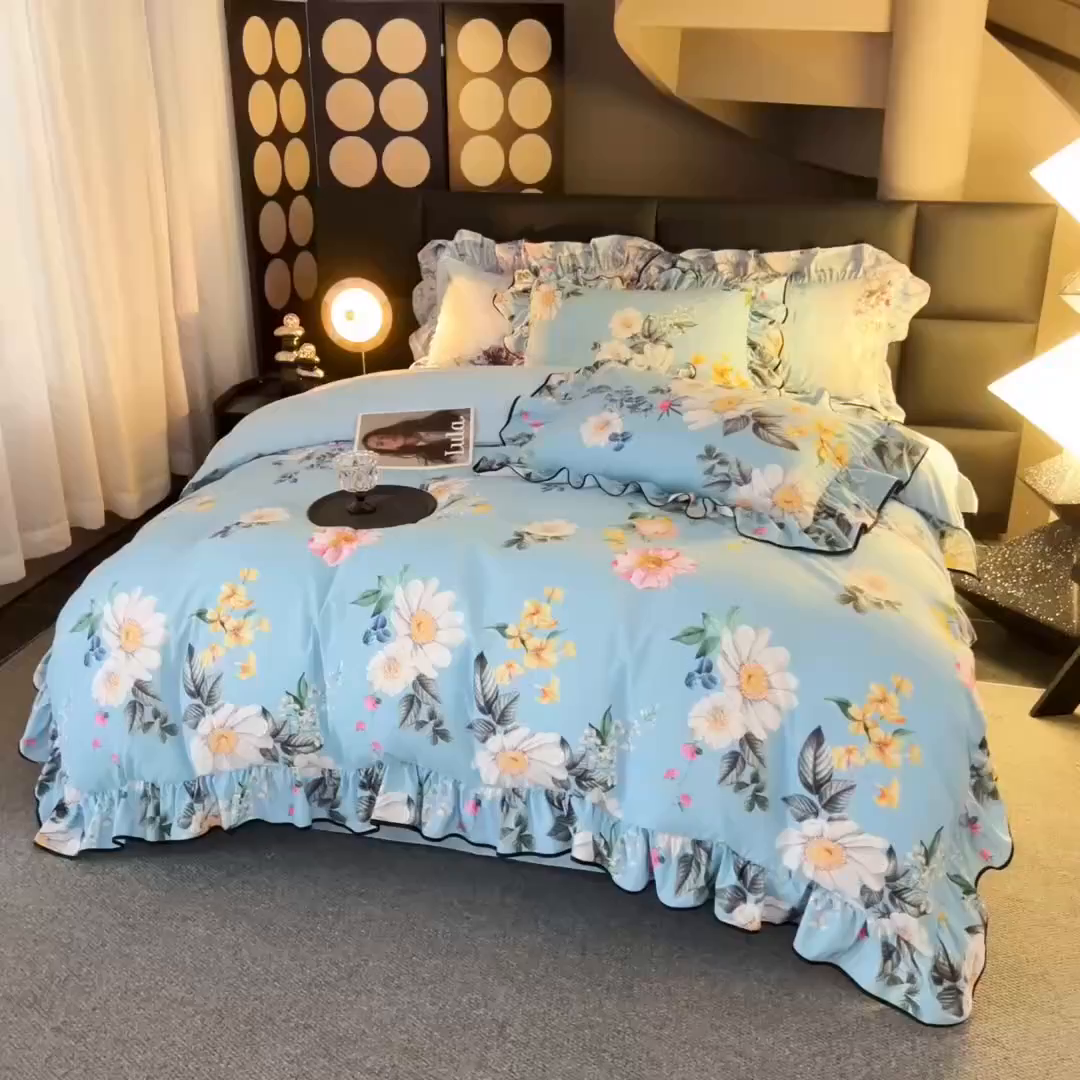 91家纺网 家纺一手货源 找家纺 找底底家纺 2025新款御锦棉印花四件套系列 花枝嫣然